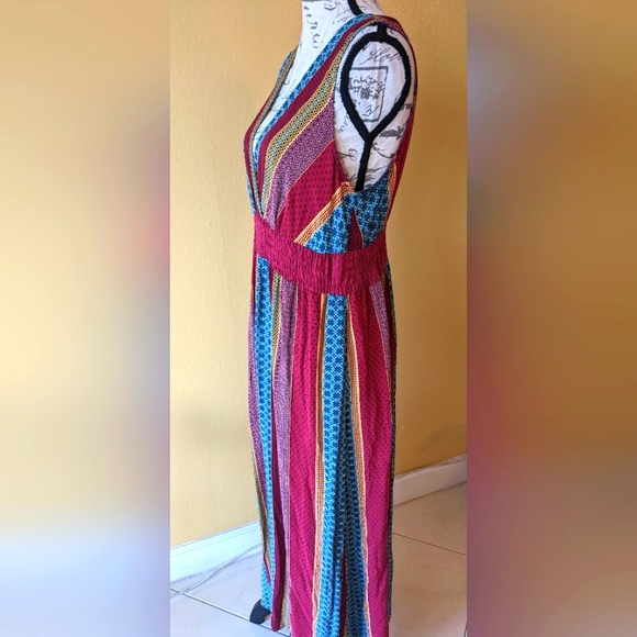 AVON BOHO Multi Color Maxi VNeck Dress Size Large - Picture 3 of 6